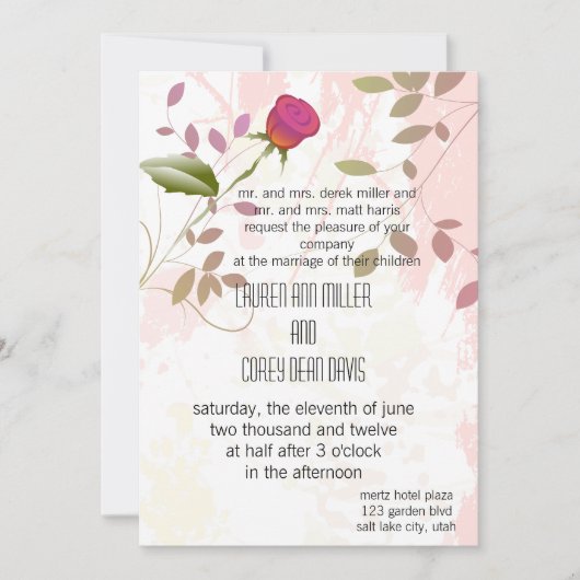 美鮮やかしいバラ結婚の 招待状 (正面)