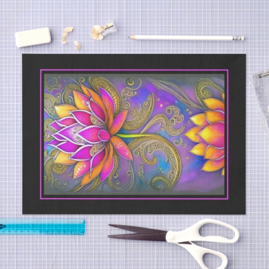 美鮮やかしいピンク華美がかったオレンジ色の蓮 薄葉紙 (クラフト)