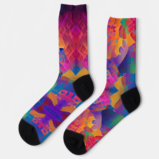 美鮮やか数々の紫の黄色明るい赤紫色 ソックス (左)