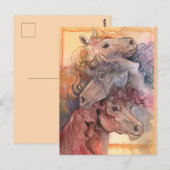 群れに溶け込む水彩の馬 ポストカード (正面/裏面)