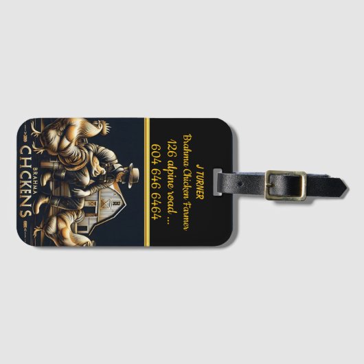 群れの世話をするブラームチキン農家 ラゲッジタグ (正面横)