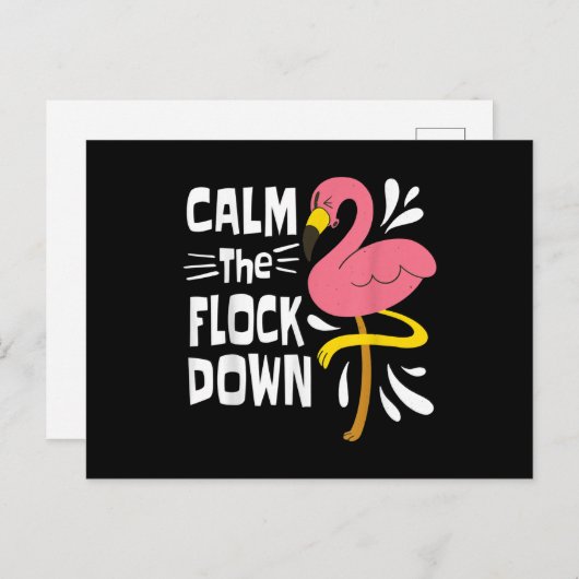 群れを落ち着かせピンクおもしろいのフラミンゴ 案内ポストカード (正面/裏面)