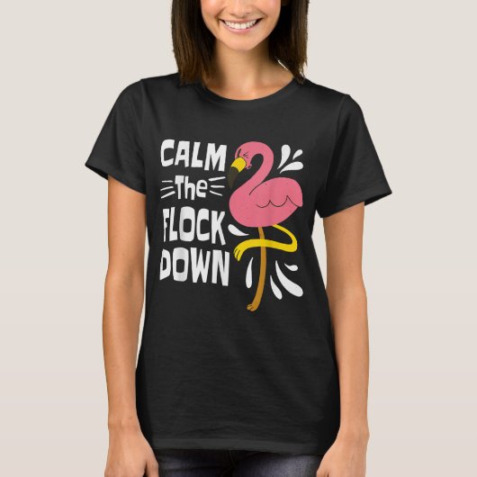 群れを落ち着かせピンクおもしろいのフラミンゴ Tシャツ (正面)