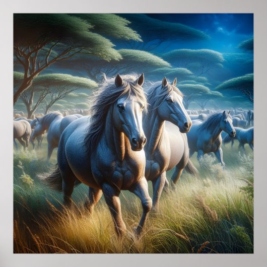 群れ:フィールドで馬を駆ける ポスター (正面)