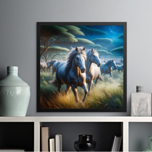 群れ:フィールドで馬を駆ける ポスター