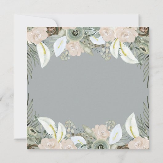 群葉および花柄|の柔らかい灰色の結婚式 招待状 (裏面)