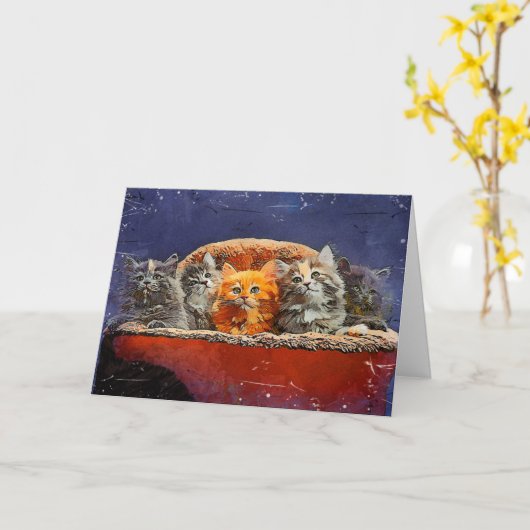 群衆の中で目立つ誕生日子猫カード カード (黄色い花)