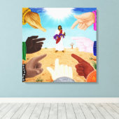 群衆は笑っ絵を描た キャンバスプリント (インサイチュ (ウッドフロア))