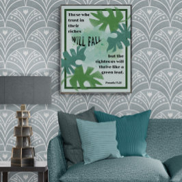 義と緑の葉の箴言11:28 ポスター