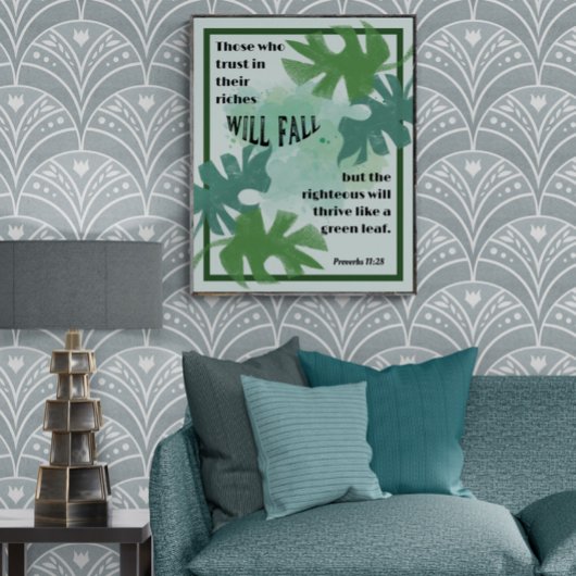 義と緑の葉の箴言11:28 ポスター