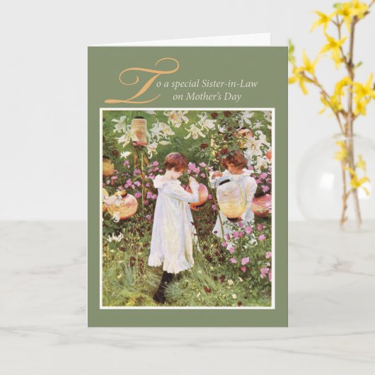 義妹の母の日，花園の女の子 カード (黄色い花)