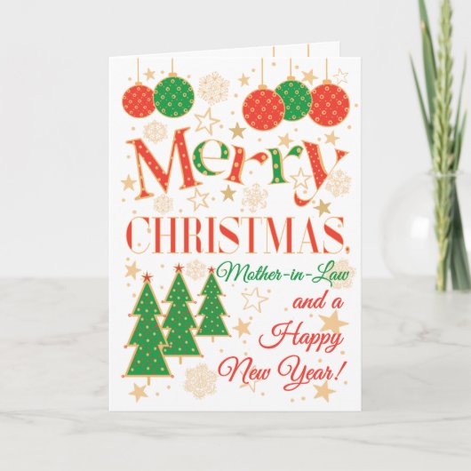義母のためのクリスマスツリーとオーナメント カード (正面)