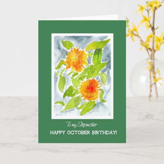 義母の10月の誕生日のためのオレンジマリーゴールド カード (黄色い花)