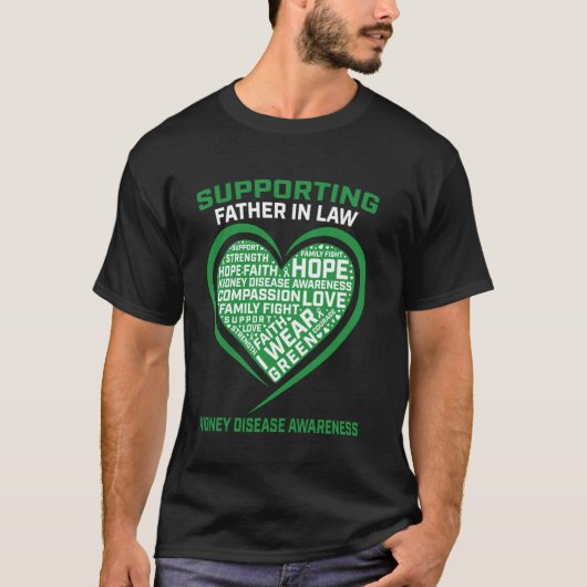 義父の腎臓病啓発グリーンリボン Tシャツ (正面)