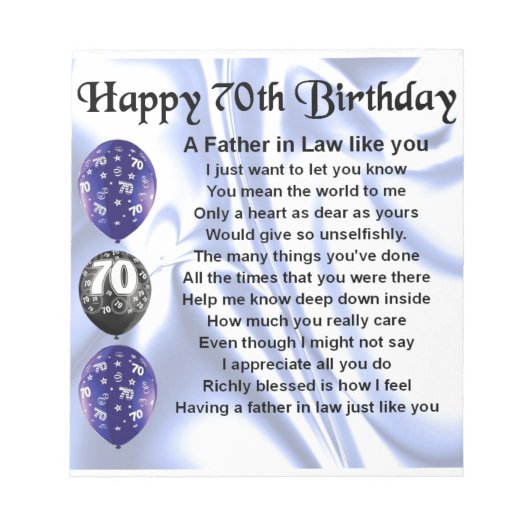 義父への詩 - 70歳の誕生日 ノートパッド (正面)