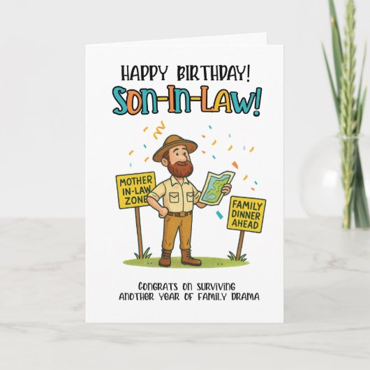 義理おもしろい息子カード – 家族の夕食のサバイバルマップ サンキューカード (正面)