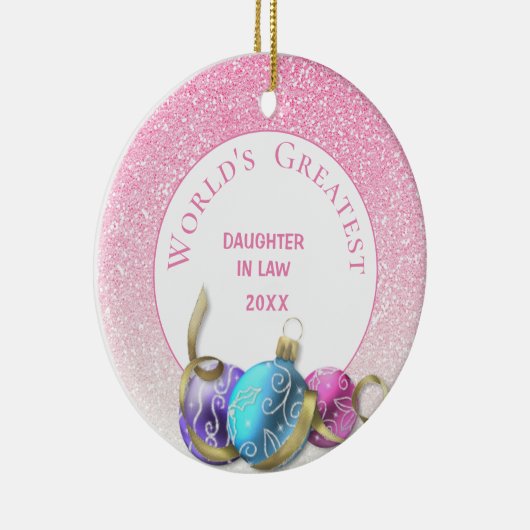 義理の世界一の娘ピンクのクリスマス セラミックオーナメント (右)