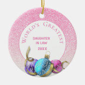 義理の世界一の娘ピンクのクリスマス セラミックオーナメント (正面)