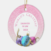 義理の世界一の娘ピンクのクリスマス セラミックオーナメント (左)