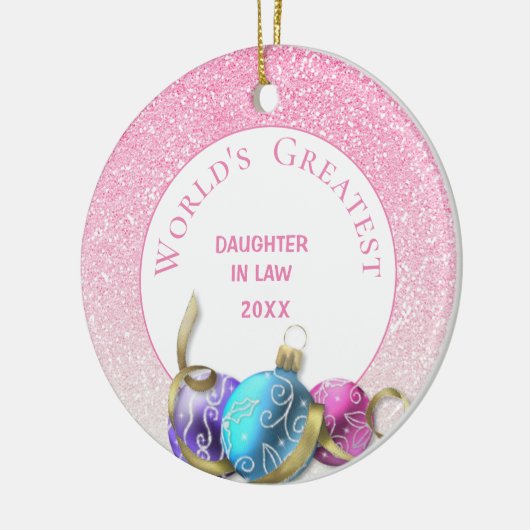 義理の世界一の娘ピンクのクリスマス セラミックオーナメント (左)