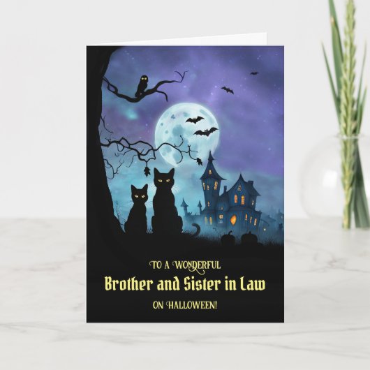 義理の兄妹ハッピーハローウィンかわいい猫 カード (正面)