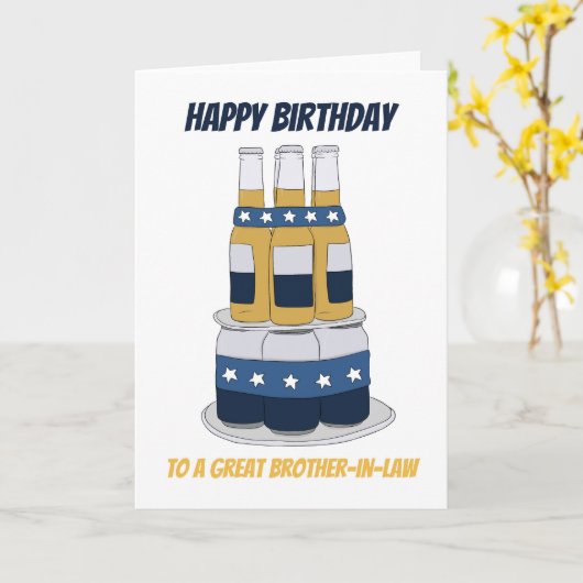 義理の兄弟のためのおもしろいビールケーキ誕生日カード カード (黄色い花)