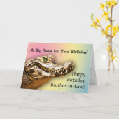 義理の兄弟の誕生日、笑顔のアリゲーターカード カード (黄色い花)