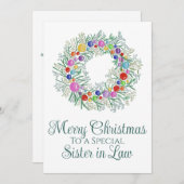 義理の妹のカラフルクリスマスリース シーズンカード (正面/裏面)