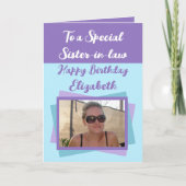 義理の妹の写真名パープルブルーの誕生日 カード (正面)