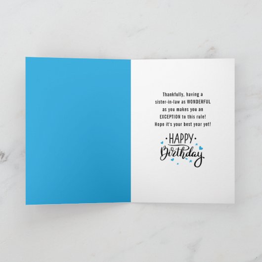 義理の妹の誕生日おもしろいは、アウトローのようなもの! カード (内部)