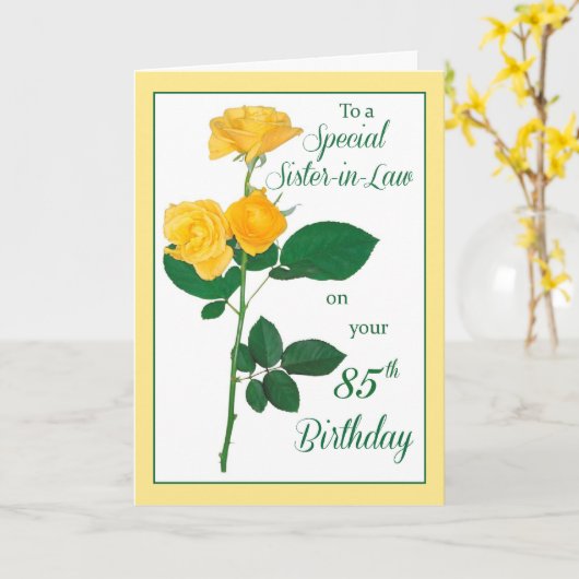 義理の妹85番目の誕生日バラ カード (黄色い花)