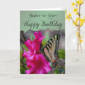 義理の妹/ハッピーバースデー – 蝶 カード (黄色い花)