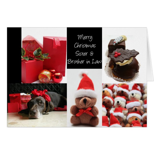 義理の姉と兄の赤いクリスマスコラージュのカード (正面横)