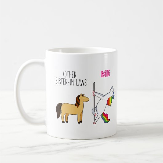 義理の姉ユニコーンおもしろい誕生日 コーヒーマグカップ (左)