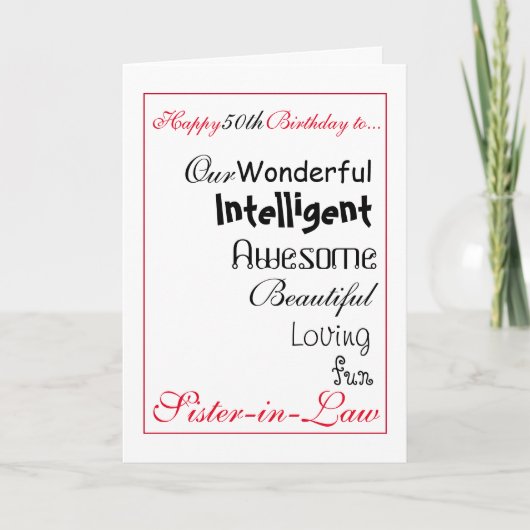 義理の姉妹のバースデー・カード。 第50 female.girls. カード (正面)