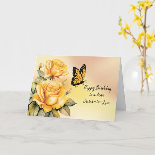 義理の姉妹誕生日イエローローズウィズバタフライ カード (黄色い花)