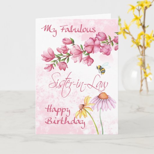 義理の姉妹、水彩画の花の庭場面カード カード (黄色い花)