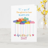 義理の娘かわいい母の日の虹の雲 カード (黄色い花)