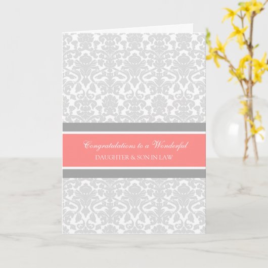 義理の娘と息子の結婚おめでとうグレー カード (黄色い花)