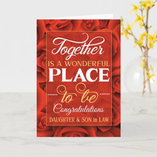 義理の娘と息子の結婚おめでとう赤いバラ カード (黄色い花)