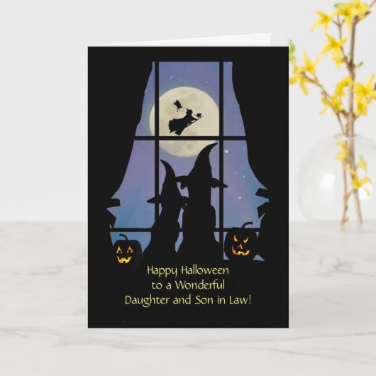 義理の娘と息子ハロウィーンかわいい犬 カード (黄色い花)