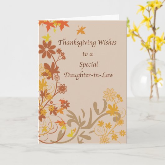 義理の娘に感謝の祈りを紅葉 カード (黄色い花)