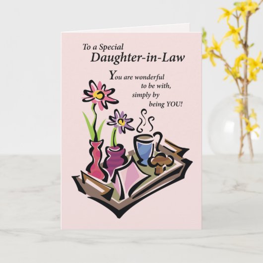 義理の娘のお母さんの日ベッドでの朝食 カード (黄色い花)