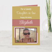 義理の娘の名前を追加フォト金ゴールドピンク誕生日 カード (正面)