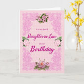 義理の娘の誕生日とピンクローゼカード カード (黄色い花)