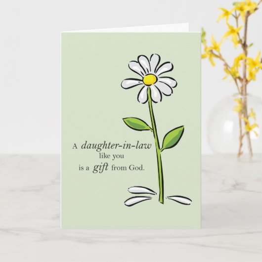 義理の娘の誕生日、宗教的な緑のデイジー カード (黄色い花)