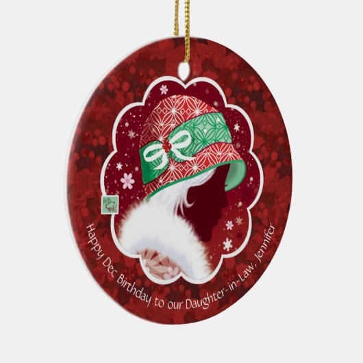 義理の娘の12月の誕生日、赤い帽子の女の子 セラミックオーナメント (右)