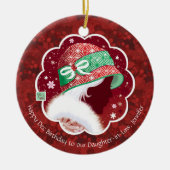 義理の娘の12月の誕生日、赤い帽子の女の子 セラミックオーナメント (正面)