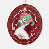 義理の娘の12月の誕生日、赤い帽子の女の子 セラミックオーナメント (左)