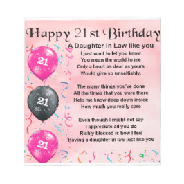 義理の娘への詩 - 21歳の誕生日 ノートパッド